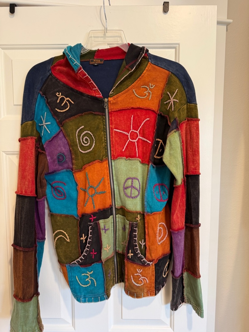 Rising International Multicolor Patchwork Zip Hoodie Jacket